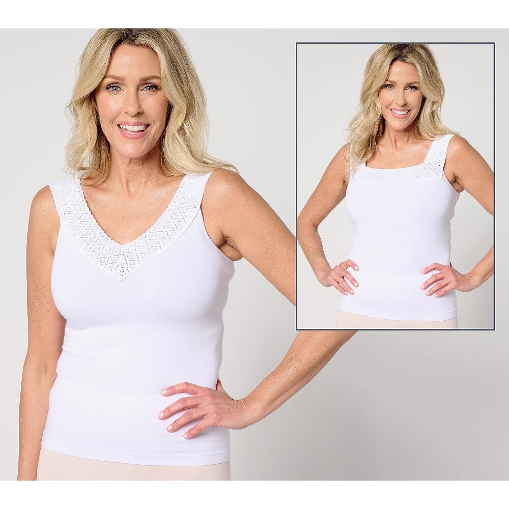 Breezies Top Size Large Comfort Breeze Reversible Seamless Tank Lace Neckline